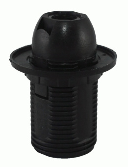 Патрон Е14 термостойкий пластик резьбовой с кольцом, черный, (без наклеек)  TDM