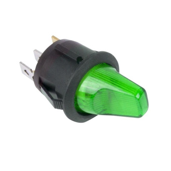 Выключатель клавишный круглый 12В 16А (3с) ON-OFF зеленый с подсветкой (RWB-224, SС-214) Rexant