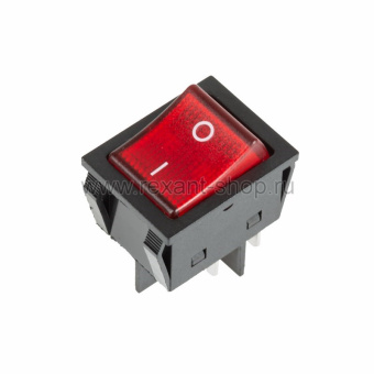 Выключатель клавишный 250В 25А (4с) ON-OFF красный с подсветкой  REXANT