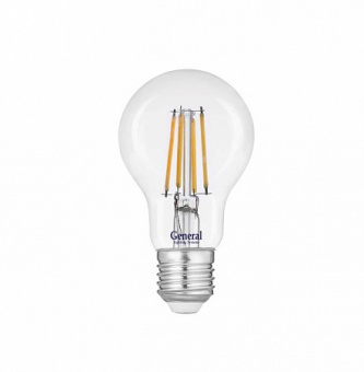 Лампа светодиодная филамент ШАР 10Вт Е27 2700К 870Лм 230В GLDEN-A60S-10-230-E27-2700 прозрачный GENERAL