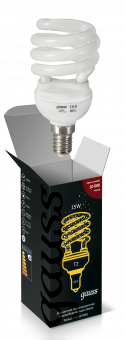 Лампа энергосберегающая  SPIRAL T2   15Вт E14 2700K 10000ч  GAUSS