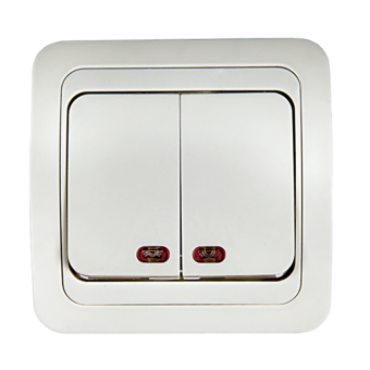 CLASSICO Выключатель двухклавишный с подсветкой, 10А  белый 2123 IN HOME