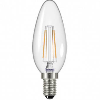 Лампа светодиодная филамент СВЕЧА  6Вт Е14 4500К 430Лм 230В GLDEN-CS-6-230-E14-4500 прозрачная GENERAL 