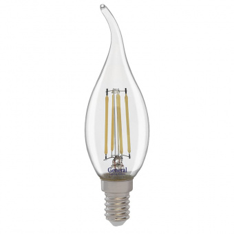 Лампа светодиодная филамент СВЕЧА на ветру 12Вт Е14 2700К 910Лм 230В GLDEN-CWS-12-230-E14-2700 прозрачная GENERAL