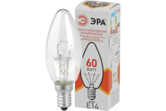 Лампа накаливания СВЕЧА прозрачная Е14 60ВТ ЭРА ДС (B36) 230В  цв. упаковка