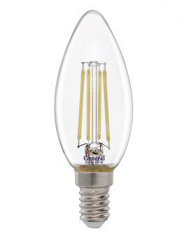 Лампа светодиодная филамент СВЕЧА  7Вт Е14 6500К 530Лм 230В GLDEN-CS-7-230-E14-6500 прозрачная GENERAL 