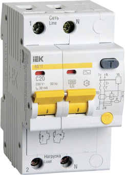 Выключатель автоматический дифференциального тока 2п C 20А 30мА тип AC 4.5кА АД-12 IEK