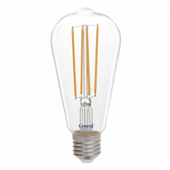 Лампа светодиодная филамент ДЕКОР 10Вт Е27 4500К 900Лм 230В GLDEN-ST64S-10-230-E27-4500 прозрачный GENERAL