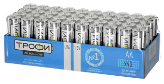 Батарейка пальчиковая алкалиновая LR6 (АА) 1,5В  40шт/коробка LR6-40 bulk ТРОФИ ЭКО