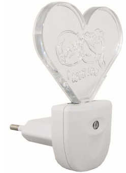 Светильник-ночник (в розетку) Сердце 0,3Вт 220В LED-крас. 70*56*110мм (датчик света) TDM