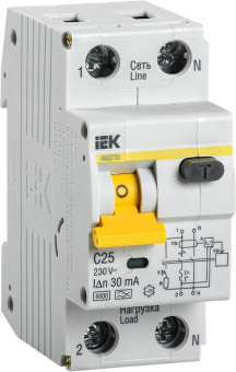 Выключатель автоматический дифференциального тока 2п (1P+N) C 25А 30мА тип A 6кА АВДТ-32 IEK