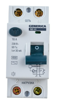 Автоматический выключатель дифференциального тока (УЗО) 2п 16А  30мА тип AC ВД1-63 GENERICA