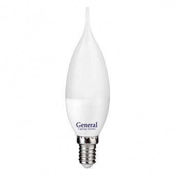 Лампа светодиодная филамент СВЕЧА на ветру  7Вт Е14 6500К 570Лм 230В GLDEN-CFW-7-230-E14-6500 белая GENERAL 