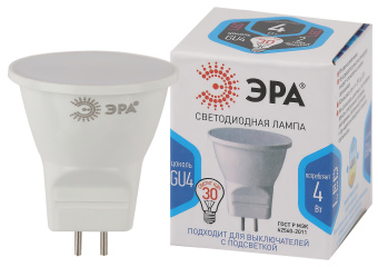 Лампа светодиодная 230В GU 4   4Вт 4000К 320Лм LED MR11-4W-840-GU4 ЭРА