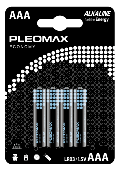 Батарейка мизинчиковая алкалиновая LR03 (ААА) 1,5В 4BL 4шт/упак Economy Pleomax 