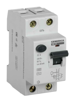 Автоматический выключатель дифференциального тока (УЗО) 2п 32А   30мА тип AC ВД1-63 GENERICA