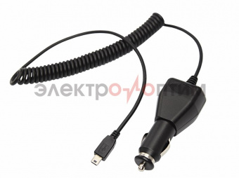 Автозарядка с индикатором mini USB (АЗУ) (5V, 2 000mA) шнур спираль до 2М Rexant